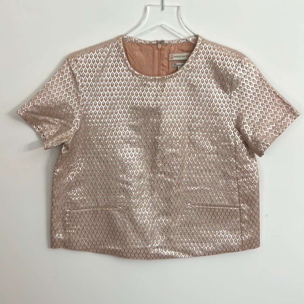 Paul and Joe Sister pink and silver shirt sleeve top size 1 =US size 6